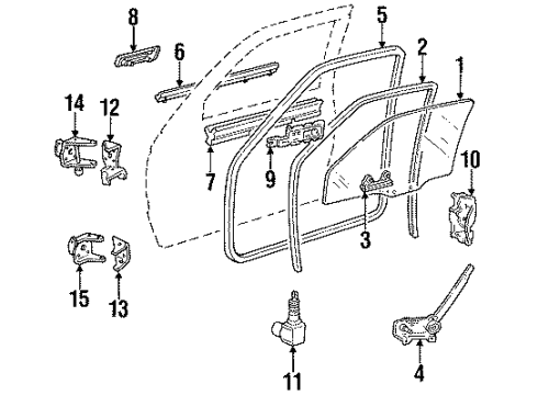 1993 Chevrolet S10 Blazer Front Door - Glass & Hardware Handle Diagram for 15658581