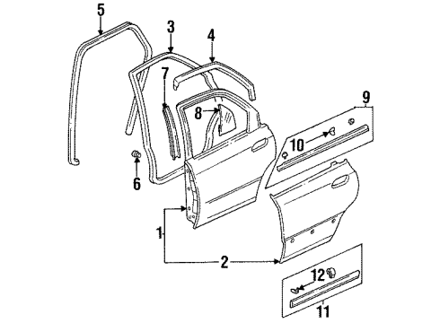 1995 Honda Accord Rear Door & Components, Exterior Trim Clip B, Molding Diagram for 75329-SH4-013