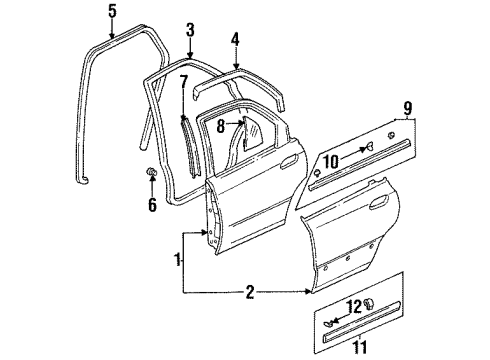 1995 Honda Accord Rear Door & Components, Exterior Trim Garnish, L. RR. Door Center Diagram for 72970-SV1-003