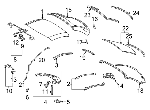 2002 Lexus SC430 Convertible Top Retainer, Roof Side Rail Weatherstrip, Center LH Diagram for 62364-24010