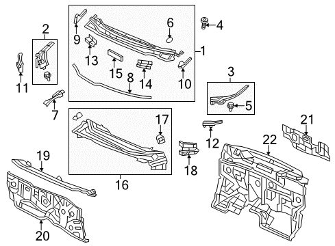 2013 Honda Civic Cowl Seal Rubber, RR. Hood Diagram for 74143-TR0-A01