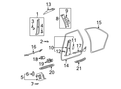 2004 Lexus IS300 Interior Trim - Pillars, Rocker & Floor GARNISH, Front Pillar Diagram for 62212-53032-A0