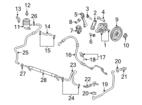 2010 Acura ZDX P/S Pump & Hoses, Steering Gear & Linkage Bracket, FR Power Steering Pump Diagram for 56950-RN0-A00