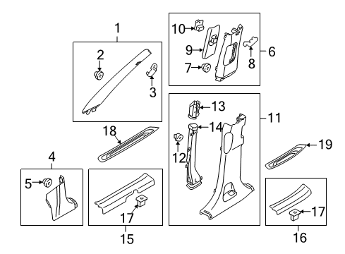 2015 Kia Sorento Interior Trim - Pillars, Rocker & Floor Trim Assembly-Front Pillar Diagram for 858201U105UP