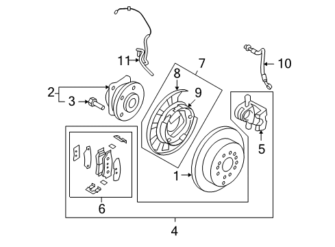 2011 Hyundai Santa Fe Rear Brakes Rear Wheel Hose Left Diagram for 587372B010