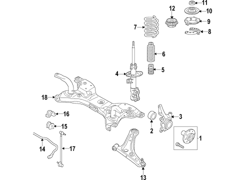 2015 Honda Fit Front Suspension Components, Lower Control Arm, Stabilizer Bar Bush, Left Front Stabilizer Holder Diagram for 51307-T5R-A00