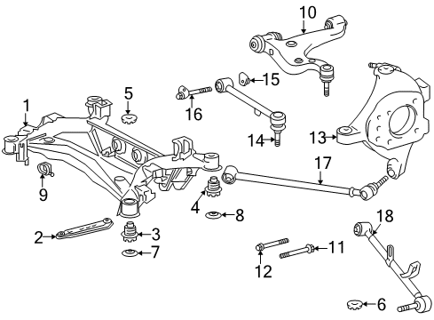 2003 Lexus LS430 Rear Suspension Components, Upper Control Arm, Ride Control, Stabilizer Bar Cushion, Rear Suspension Member Diagram for 52271-50050