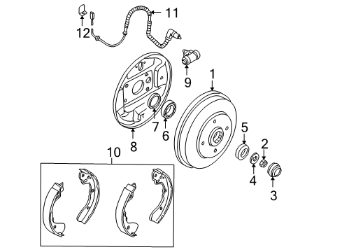 2001 Kia Rio Rear Brakes Nut-Lock Diagram for KK15126042