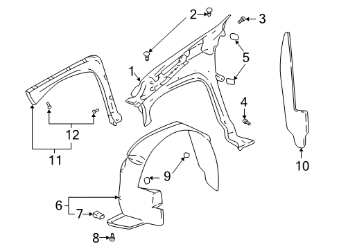 2003 Pontiac Aztek Fender & Components, Exterior Trim Wheel Opening Molding Retainer Diagram for 10423553