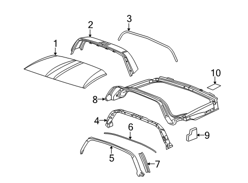 2008 Chevrolet Corvette Roof & Components Weatherstrip Retainer Diagram for 10395953