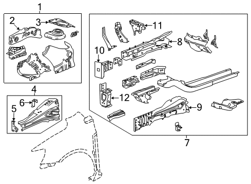 2019 Chevrolet Sonic Structural Components & Rails Upper Reinforcement Diagram for 96901499