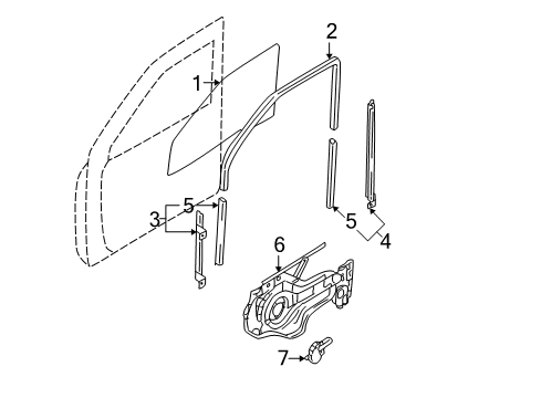 2002 Hyundai Santa Fe Front Door Run-Front Door Window Glass RH Diagram for 82540-26000