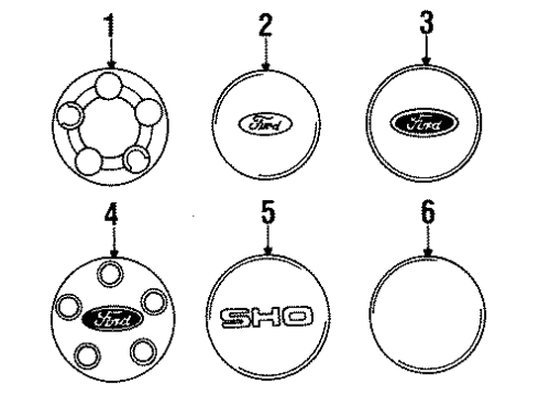 1989 Ford Taurus Wheel Covers & Trim Center Cap Diagram for E6DZ1130J