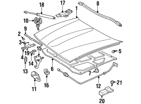 1997 Cadillac Seville Hood & Components Strut Asm-Hood Diagram for 25644265