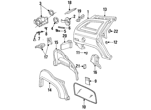 1992 Ford Taurus Quarter Panel & Components, Inner Structure, Glass, Exterior Trim Striker Reinforcement Diagram for F2AZ-5426482-A