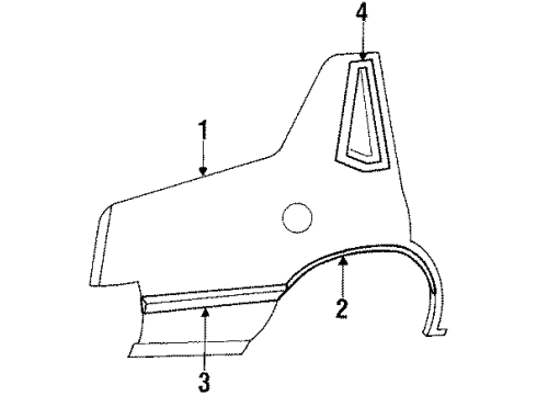 1986 Chrysler New Yorker Quarter Panel Outer Components, Exterior Trim Rear Bumper NERF Ext Right Diagram for 4366070