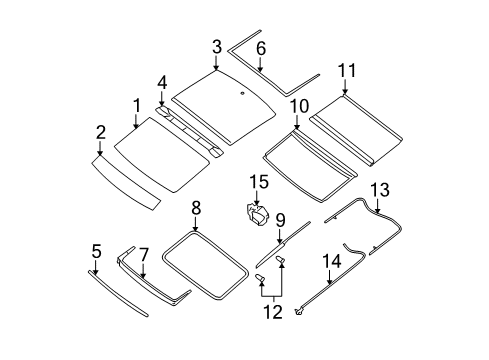 2014 Nissan Maxima Sunroof Seal Asm-Rear Fixed Glass Diagram for 91215-9N02A