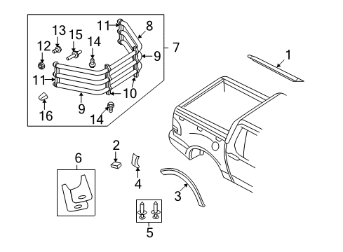 2008 Ford Explorer Sport Trac Exterior Trim - Pick Up Box Mud Guard Diagram for E6TZ-16A550-AA