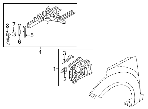 2012 Hyundai Veloster Structural Components & Rails Reinforcement Assembly-Front Side Member Inner Front, LH Diagram for 64753-2V010