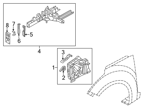 2012 Hyundai Veloster Structural Components & Rails GUSSET Assembly-Front Side Member Diagram for 64635-2V010