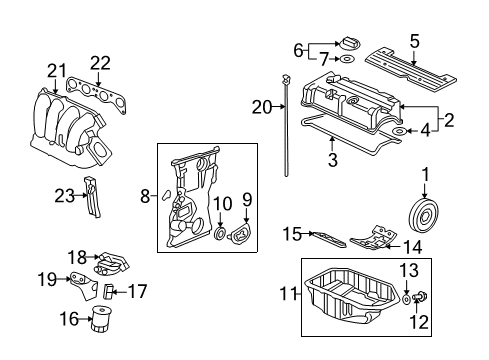 2007 Honda CR-V Engine Parts, Mounts, Cylinder Head & Valves, Camshaft & Timing, Variable Valve Timing, Oil Pan, Oil Pump, Balance Shafts, Crankshaft & Bearings, Pistons, Rings & Bearings Base, Oil Filter Diagram for 15310-RZA-000