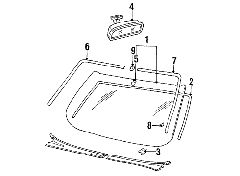 1995 Hyundai Sonata Windshield Glass, Reveal Moldings Mirror Assembly-Rear View Inside Diagram for 85101-34000
