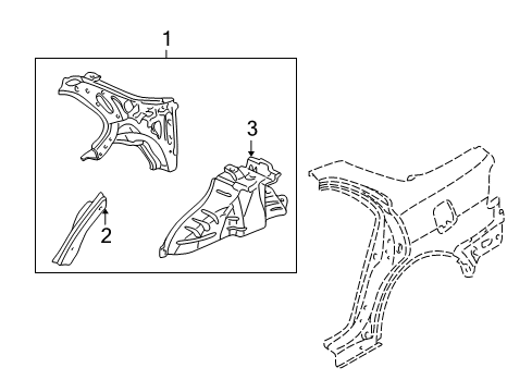 1998 Honda Accord Inner Structure - Quarter Panel Extension, L. RR. Wheel Arch Diagram for 64720-S84-A00ZZ