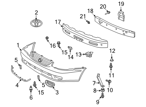 2002 Toyota Corolla Front Bumper Support Bolt Diagram for 90119-06615