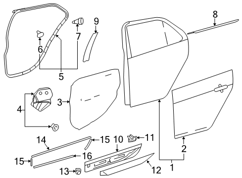 2018 Toyota Yaris Rear Door & Components, Exterior Trim Door Weatherstrip Diagram for 67871-0D091