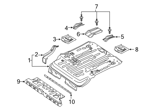 2019 Ford Transit Connect Rear Floor & Rails Front Floor Pan Diagram for KV6Z-6111160-A