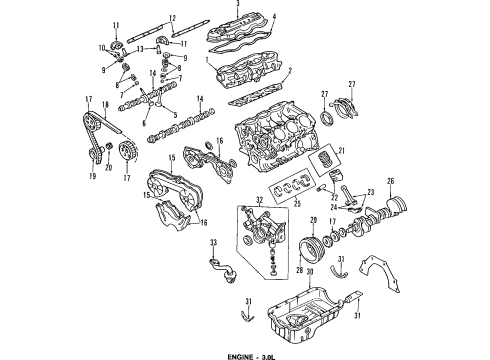1996 Mercury Villager Engine Parts, Mounts, Cylinder Head & Valves, Camshaft & Timing, Oil Pan, Oil Pump, Crankshaft & Bearings, Pistons, Rings & Bearings Valve Lifters Diagram for F3XY6500C
