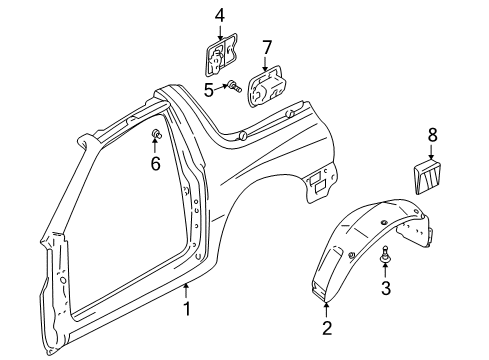 1999 Chevrolet Tracker Quarter Panel & Components Liner, Rear Wheelhouse Diagram for 30021274