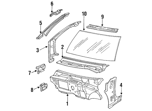 1990 Oldsmobile Delta 88 Windshield Glass, Cowl Cowl Top Panel Diagram for 20749187