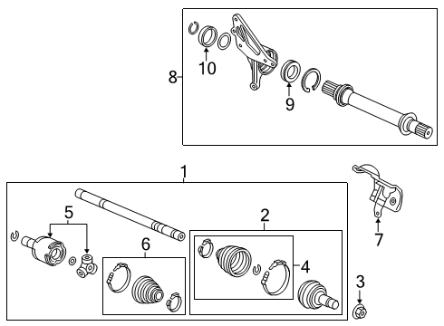 2018 Acura MDX Drive Axles - Front Driveshaft Assembly, Passenger Side Diagram for 44305-TRX-A01