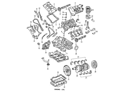 1998 Ford Contour Engine Parts, Mounts, Cylinder Head & Valves, Camshaft & Timing, Oil Pan, Oil Pump, Crankshaft & Bearings, Pistons, Rings & Bearings Cylinder Head Diagram for XS2Z6049AA