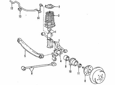 1998 Lexus ES300 Rear Suspension Components, Ride Control, Stabilizer Bar Absorber Assy, Shock, Rear LH Diagram for 48540-39275