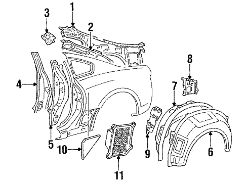 1998 Toyota Supra Inner Structure - Quarter Panel Inner Wheelhouse Gusset Diagram for 61644-14040