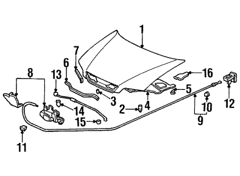 1997 Honda Odyssey Hood & Components Stay, Hood Opener Diagram for 74145-SX0-010