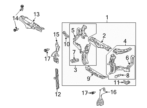 2008 Lexus RX400h Radiator Support Support, Front Bumper Side, LH Diagram for 52116-0E010