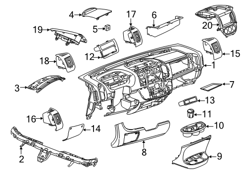 2017 Ram ProMaster 3500 Instrument Panel Components Bezel-Cup Holder Diagram for 1ZS67JXWAC