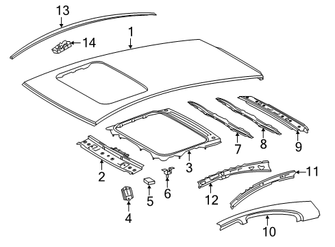 2014 Toyota Prius C Roof & Components, Exterior Trim Rear Header Diagram for 63105-52170