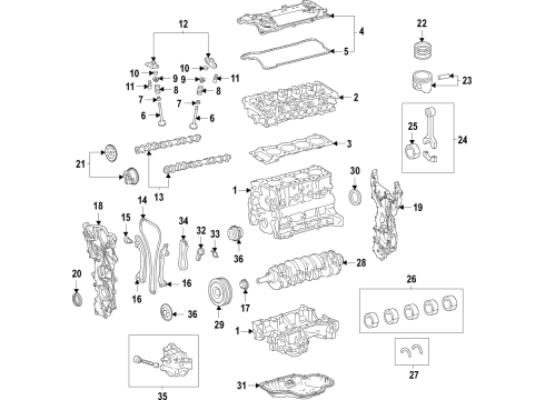 2021 Toyota Avalon Engine Parts, Mounts, Cylinder Head & Valves, Camshaft & Timing, Variable Valve Timing, Oil Pan, Oil Pump, Balance Shafts, Crankshaft & Bearings, Pistons, Rings & Bearings Rear Mount Diagram for 12371-F0011