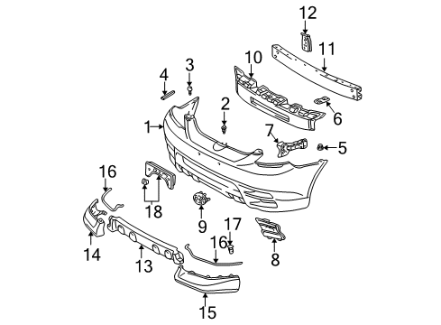 2004 Toyota Matrix Front Bumper License Bracket Diagram for 52121-02030