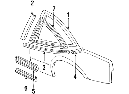 1992 Chevrolet Cavalier Quarter Panel & Components, Glass, Exterior Trim Molding Asm-O/P Rear Door *Black W/Red Diagram for 22573827