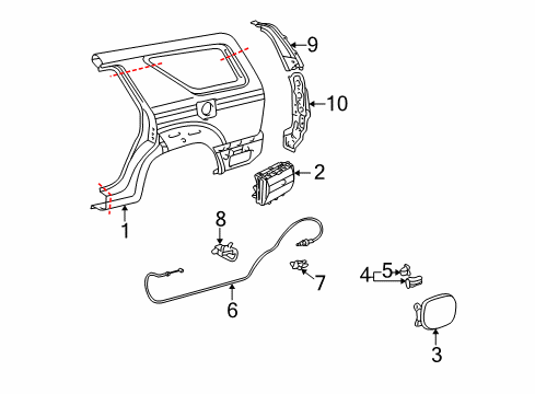 2005 Toyota 4Runner Quarter Panel & Components Fuel Door Diagram for 77350-35050