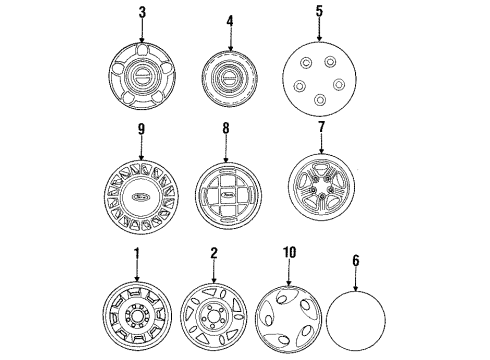 1988 Ford Aerostar Wheels, Covers & Trim Wheel Cover Diagram for E69Z1130X