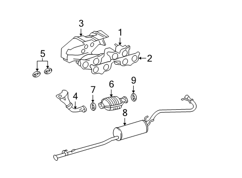 2003 Toyota Tacoma Exhaust Manifold Muffler & Pipe Diagram for 17405-0C040