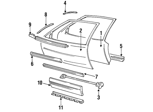 1989 Pontiac Grand Prix Door & Components, Exterior Trim Molding Unit-Outer Panel Front Door Center RH *Block/Spacered Diagram for 12390476