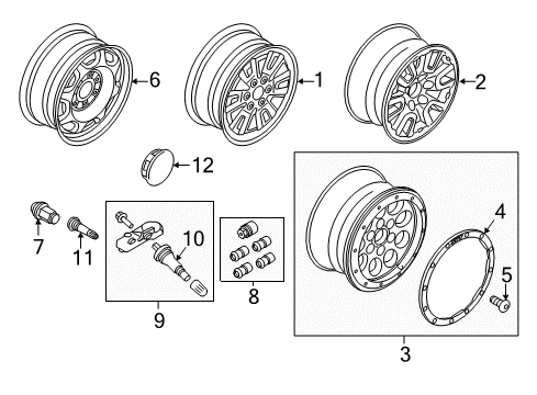 2013 Ford F-150 Wheels, Covers & Trim Wheel, Alloy Diagram for DL3Z-1007-D