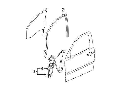 2006 Chevrolet Malibu Front Door - Glass & Hardware Weatherstrip Asm, Front Side Door Window - LH Diagram for 15223299